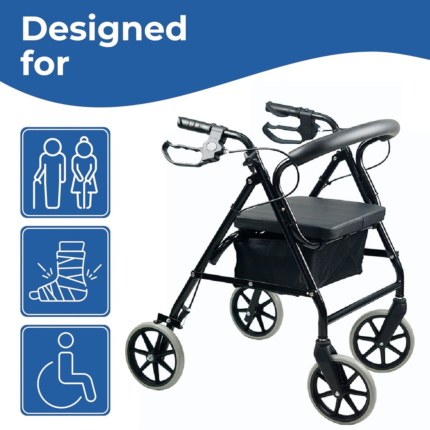 Lightweight Folding Rollator Walker with Seat 4 Wheel Mobility Walking Frame Aid